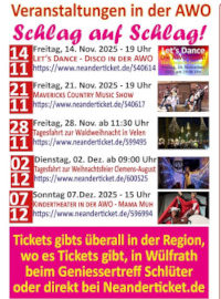 Veranstaltungen in der AWO –  Schlag auf Schlag Veranstaltungen in der AWO –  Schlag auf Schlag